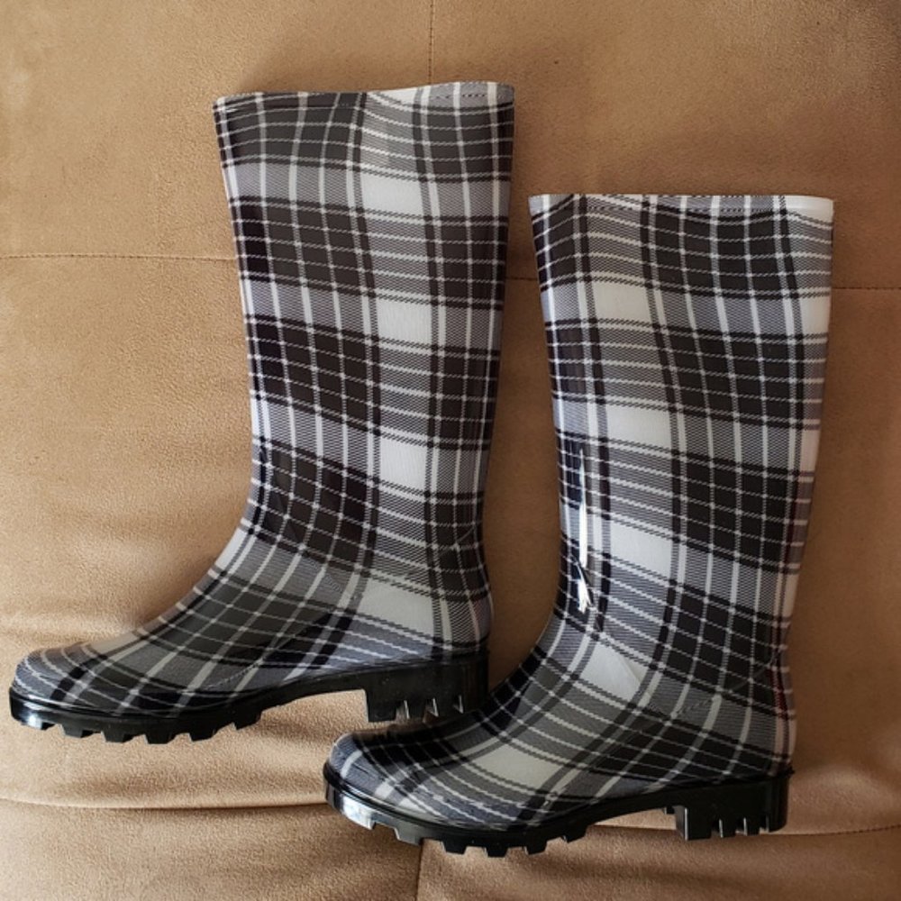Checkered Black/White Arizona Jean Co. Rain Boots Sz 9